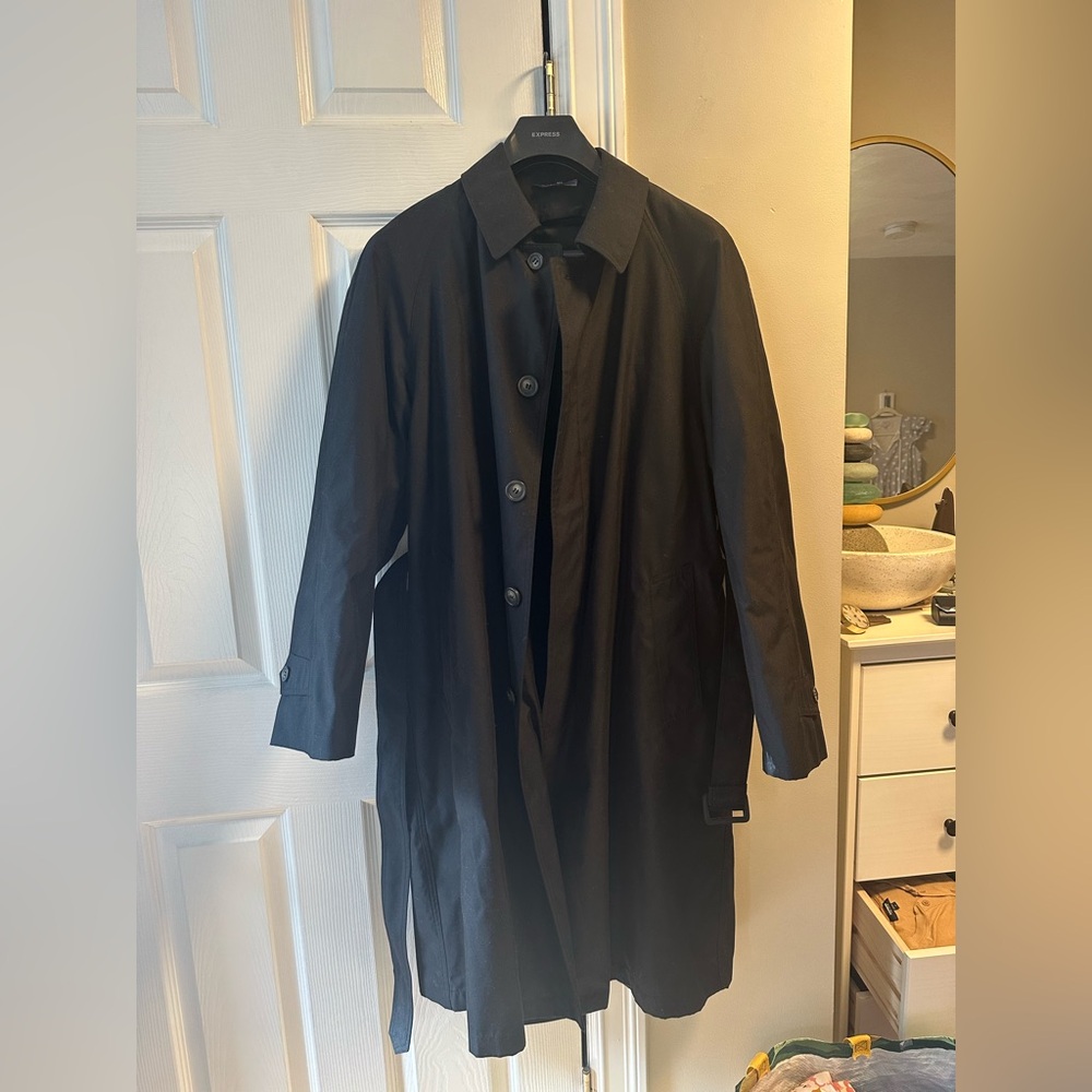 Chaps Black Trench Coat Classic Formal Outerwear